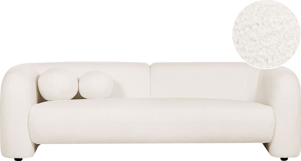 BELIANI Sofa Weiß aus Bouclé 3-Sitzer mit Dekokissen Modernes Elegantes Design Couch für Wohnzimmer