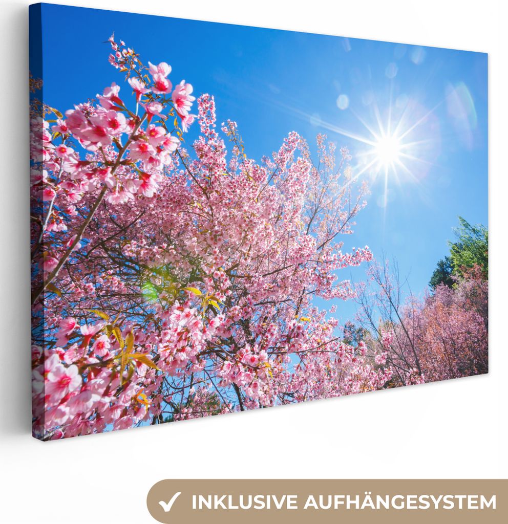 OneMillionCanvasses - Leinwandbilder - 140x90 cm, Sakura - Blumen - Rosa, Wandbilder Kunstdruck Wanddekoration