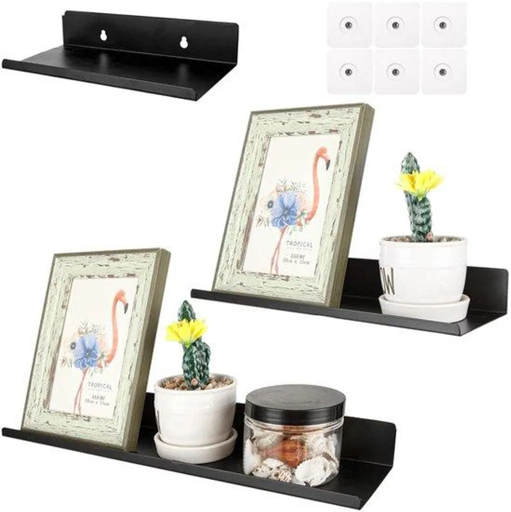Étagères murales flottantes en métal noir, set de 3 tailles assorties