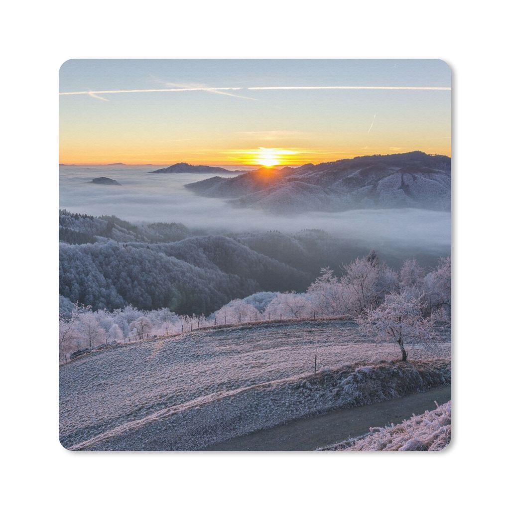 MuchoWow Mauspad Mousepad Winter - Berge - Sonne - Abend 20x20 cm - Mousepads - Maus Mat - Pad - Mausunterlage - Desk Mat - Bureauartikeln