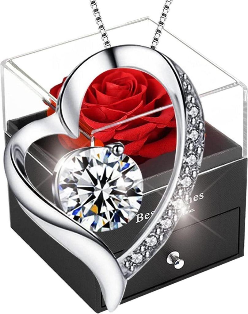 Rose éternelle rouge 925 argent Collier boîte cadeau Image du produit 