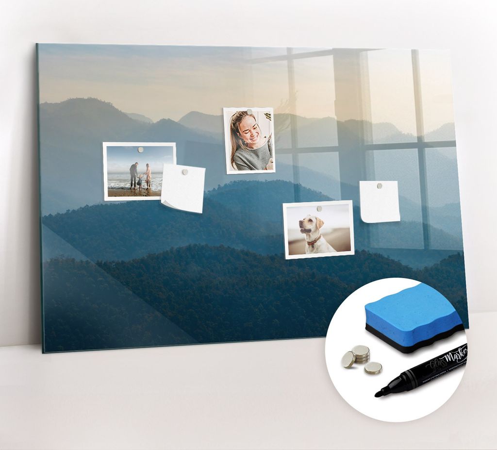 Magnetpinnwand Memoboard - Zubehörsatz - Schwarzer Marker + Schwamm + Magnete - 90 x 60 cm - Landschaftsabstraktion