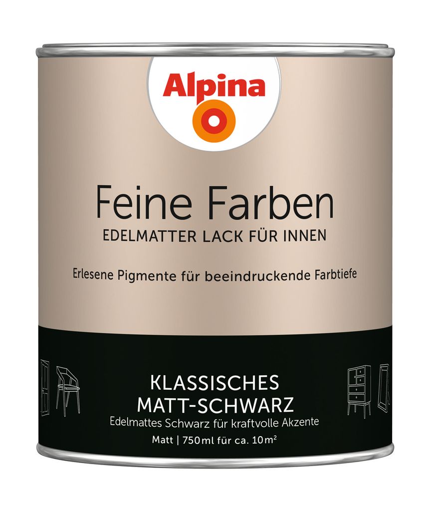 Alpina Feine Farben LackKlassischedelmattes schwarz 750 ml Produktbild 