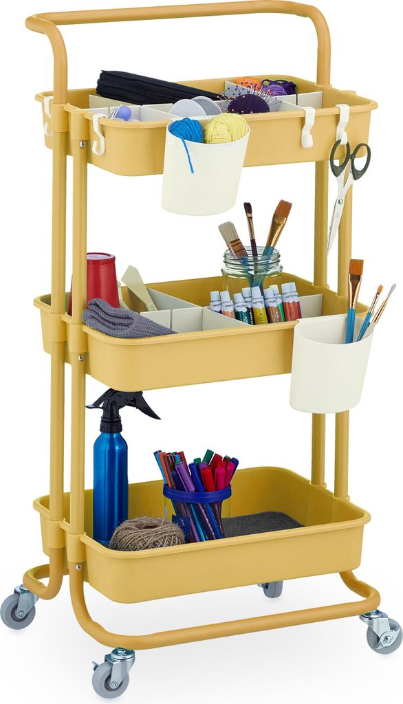 Relaxdays Rollwagen Mit 4 Ebenen & Haken - Schmaler Servierwagen Für Bad & Küche, Weiß, 93x40x22 Cm, 4 Rollen