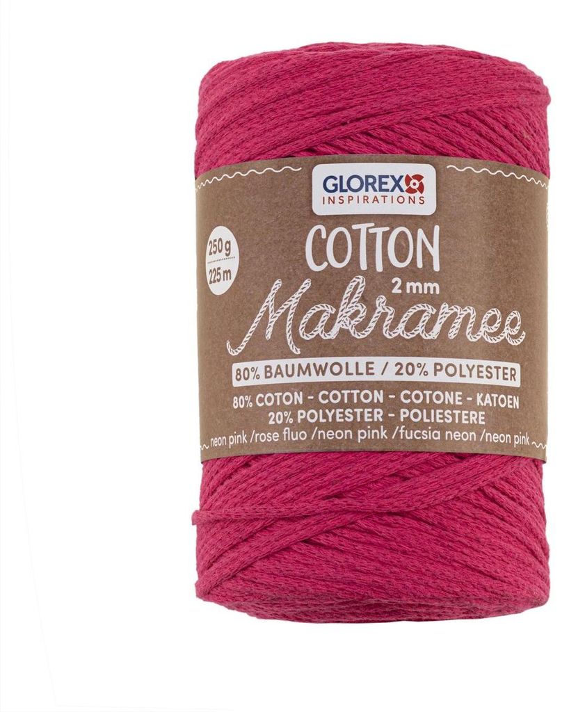 GLOREX Makramee Baumwolle neonpink 2mmx225m 250g