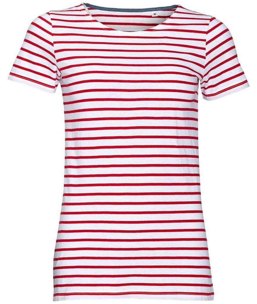 SOLS - "Miles" T-Shirt Rundhalsausschnitt für Damen LT1674 (L) (Weiß/Rot)