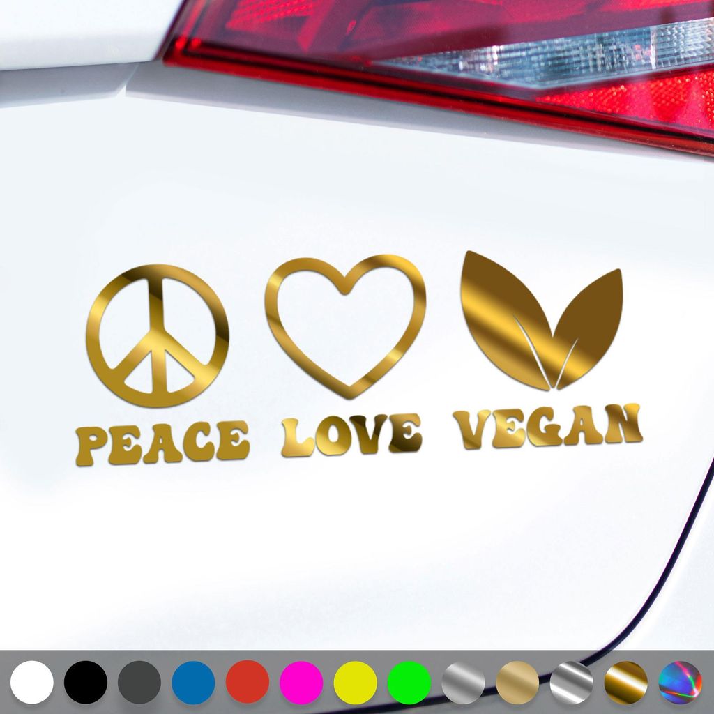 PantherPixel Peace Love Vegan Aufkleber Veganer Veganismus Sticker Auto Geschenkidee Farbe Chrom-Gold