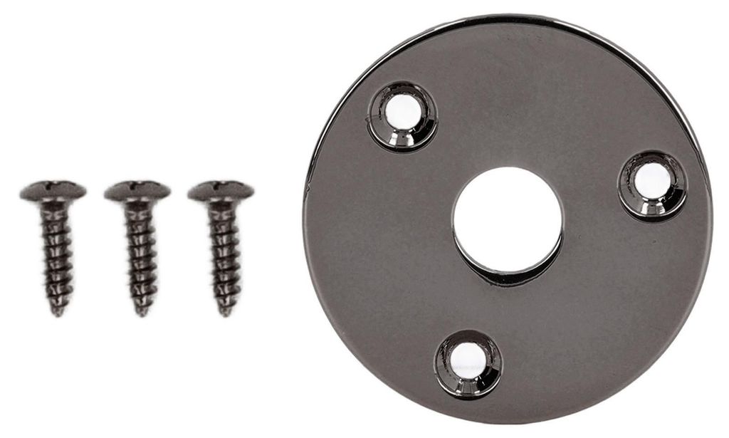 Runde Klinkenbuchsenplatte aus Metall, Ein-/Ausgangsabdeckung, Ersatzteil für Bassgitarre mit Befestigungsschrauben GT32 Schwarz