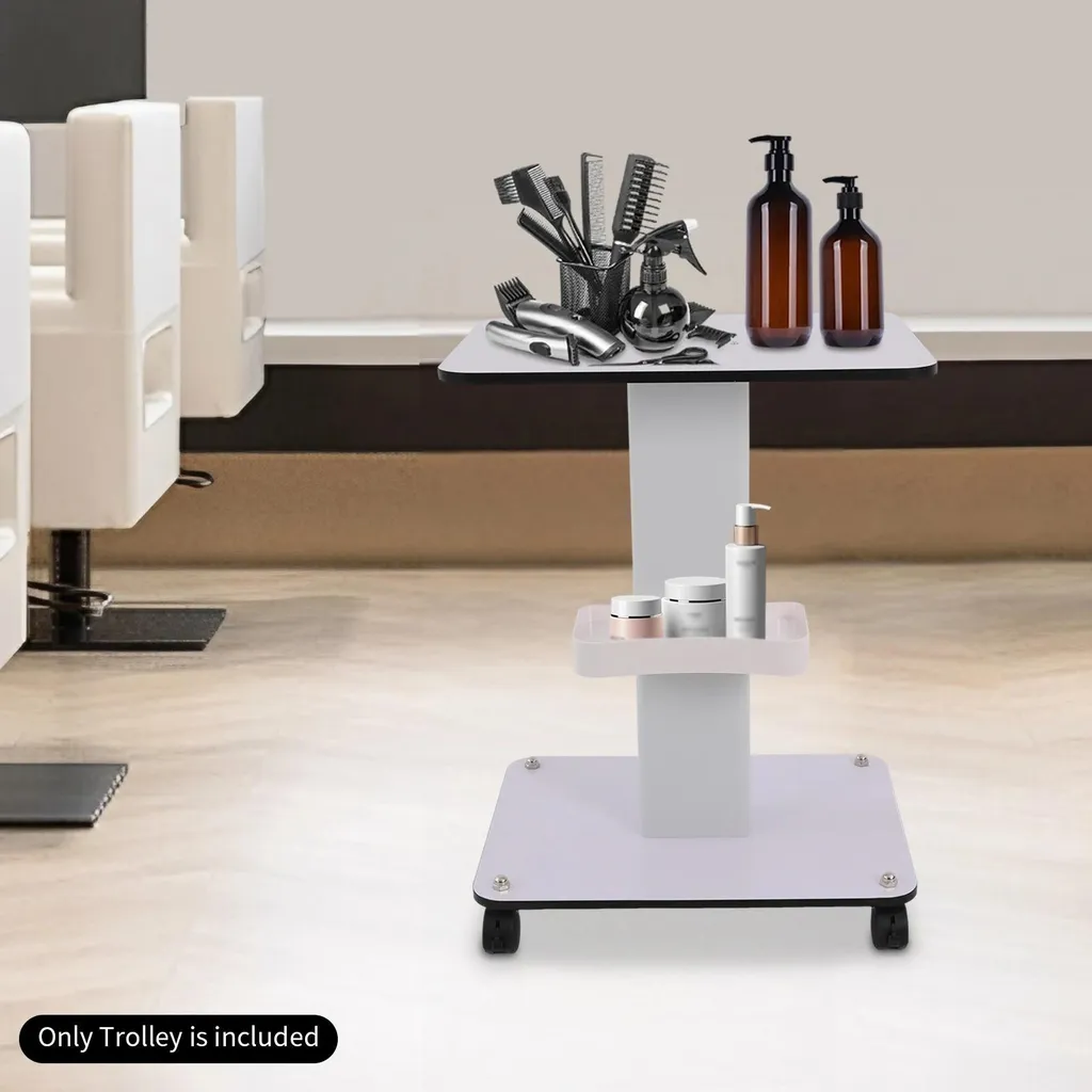 Table de service robuste 40 kg pour coiffeur, métal et bois blanc