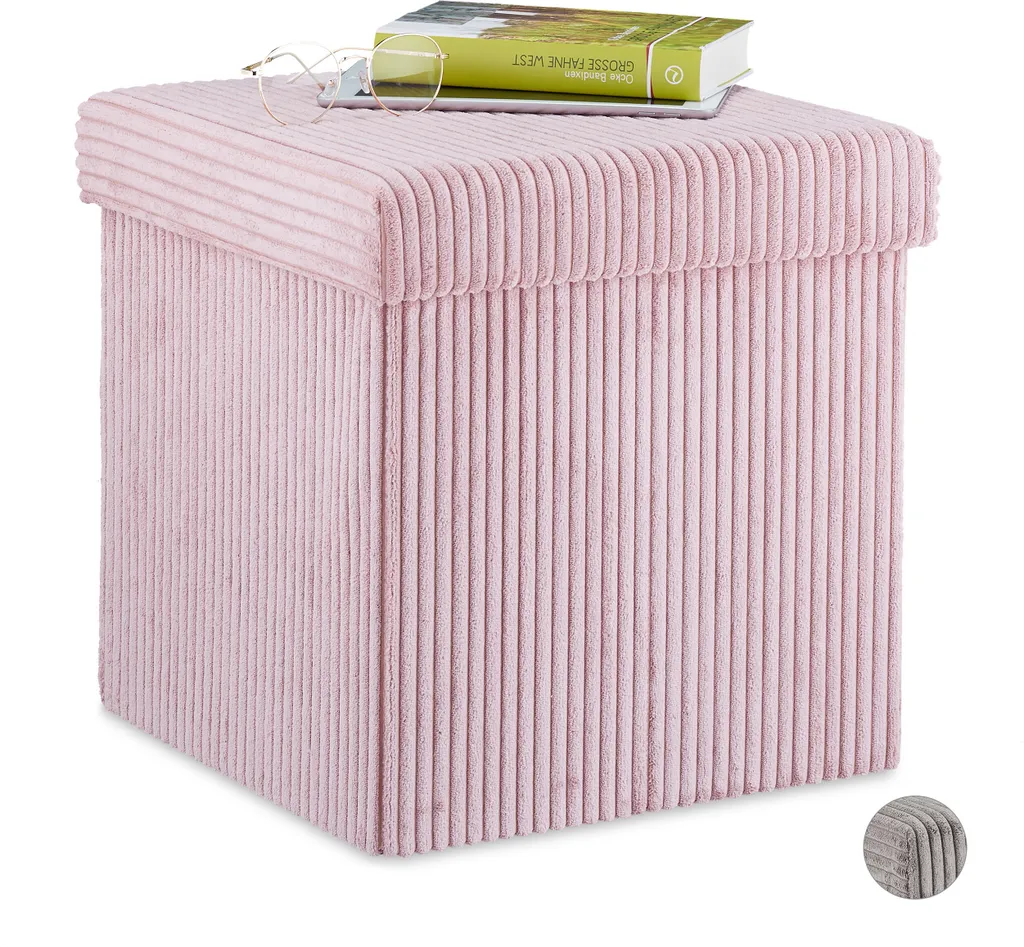 Siège d'appoint pliable velours Relaxdays pour ranger les plaids