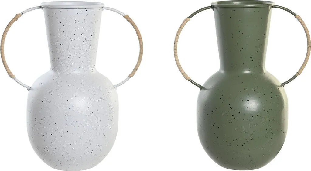 Duo de Vases Décoratifs Design en Métal et Céramique Vert et Blanc DKD