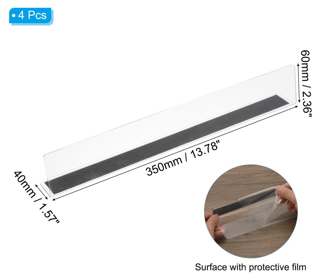 4 Stš¹ck Transparenter Acryl-Regaltrenner mit Magnetstreifen 35x4x6cmšC Fallschutz, Platzieren, Trennen & Ordnieren - fš¹r Bš¹ro-, Schultisc...