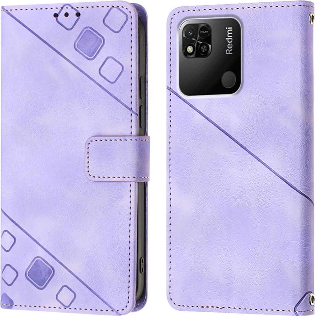 Hülle für Xiaomi Redmi 10A Prägung Flip Leder Brieftasche Schutzhülle mit Ständer Lila
