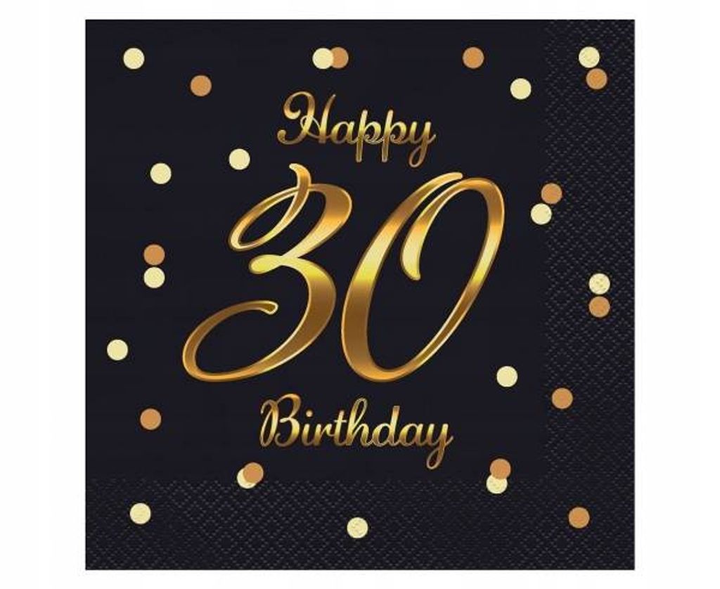 Serwetki urodzinowe Happy 30 Birthday czarne, 33 cm 20 Zdjęcie produktu 