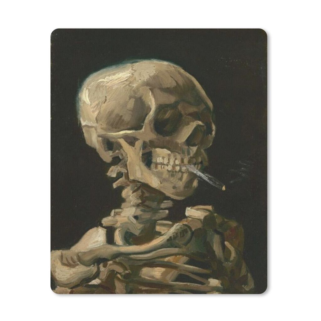 MuchoWow Mauspad Mousepad Skelettkopf mit brennender Zigarette - Vincent van Gogh 19x23 cm - Mousepads - Maus Mat - Pad - Mausunterlage - Mauspad...