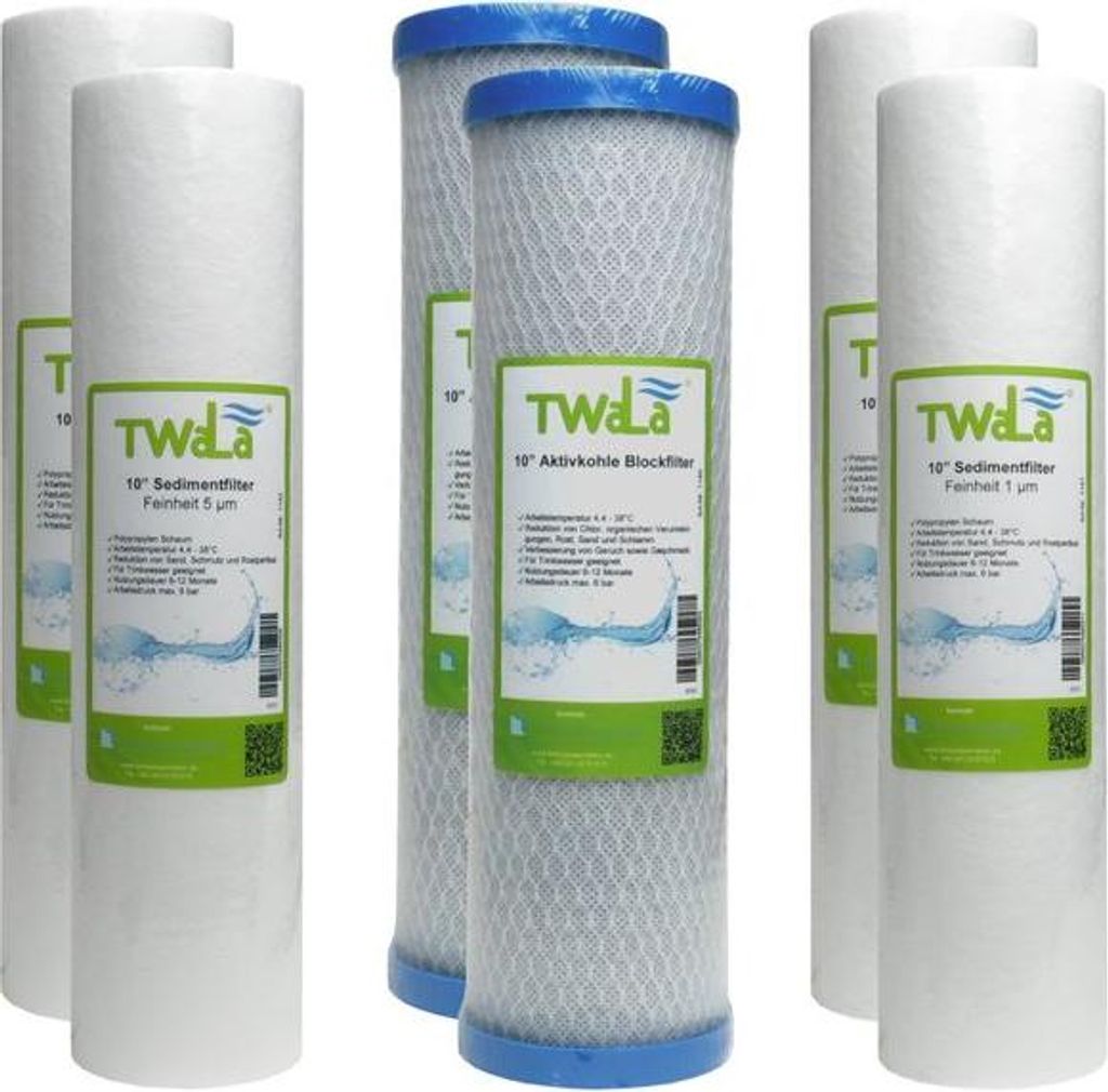 TWaLa 10' Filter Set 6-teilig für 1 Jahr Trinkwasser Filter für RO Umkehrosmose, Brunnenwasser, Wasserfilter