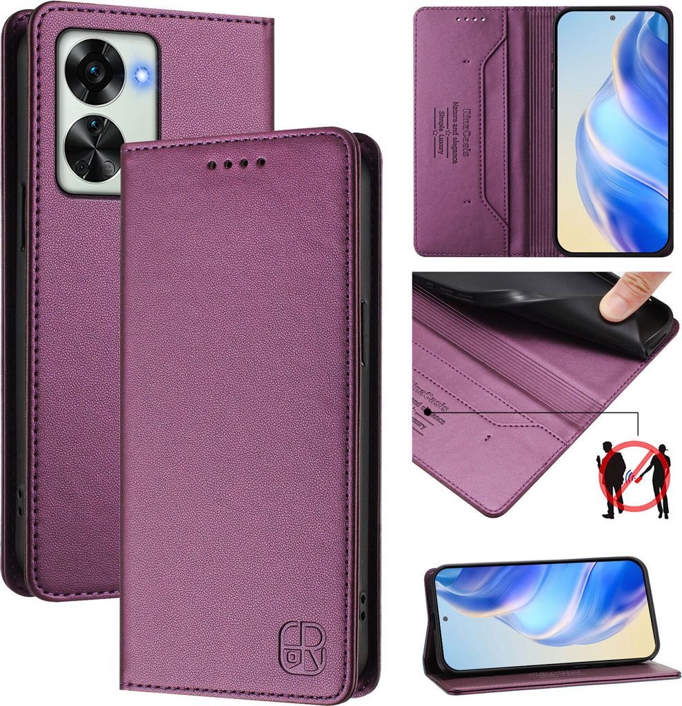 Lederhülle für OnePlus Nord 2T Hülle Flip Brieftasche Kartenfächern Ständer Schutzhülle Lila