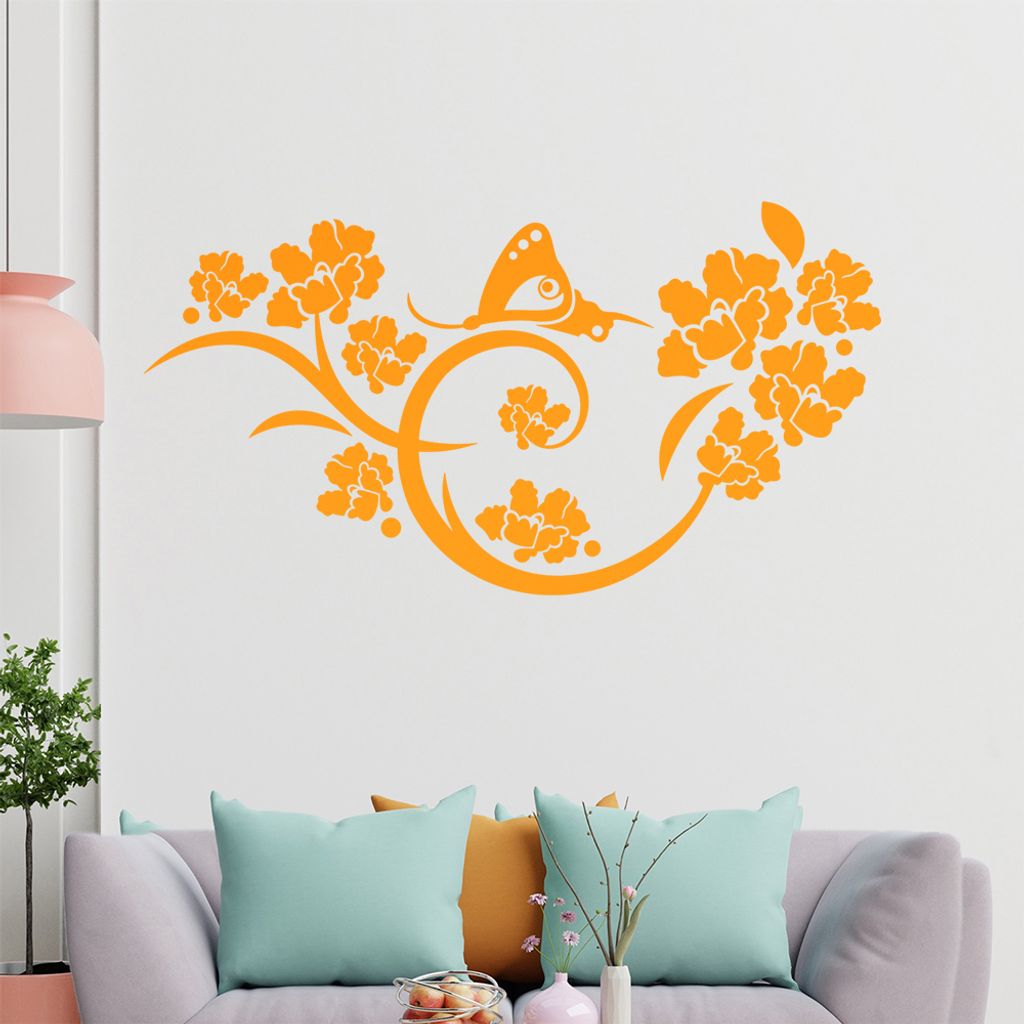 Falter Schmetterling Ranke Wandtattoo in 6 Größen - Wandaufkleber Wall Sticker - Dekoration, Küche, Wohnzimmer, Schlafzimmer, Badezimmer