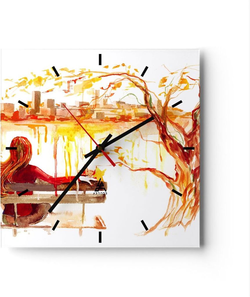 Wanduhr - Quadrat - Glasuhr - Weiblich städtisch quadrat natur - 40x40cm - Schleichendes Uhrwerk - Lautlos - zum Aufhängen bereit - Dekoration Mo...