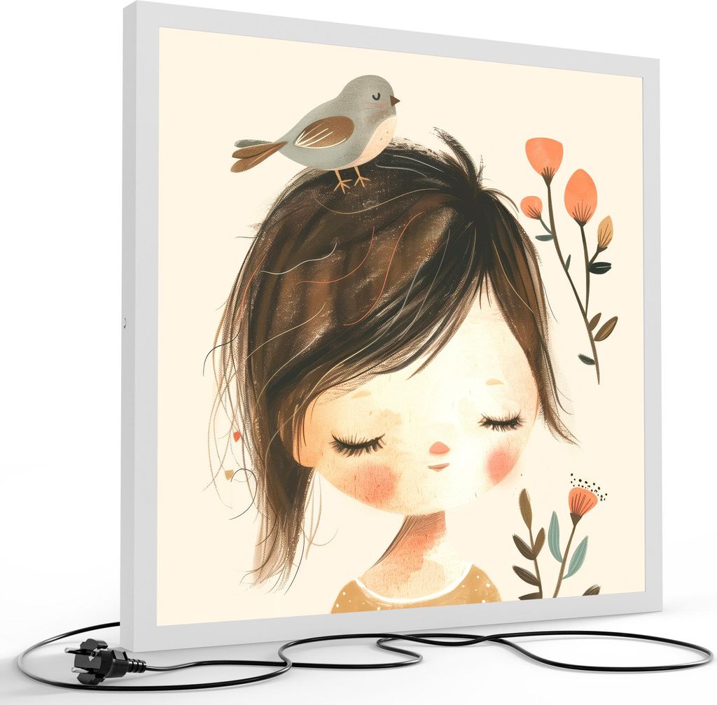 DEQORI LED-Bild & Lampe 60x60 cm Weiß 'In Gedanken versunken' Leuchtbild LED Leuchte