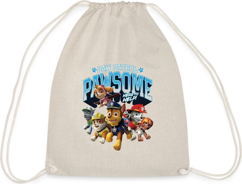 Spreadshirt Paw Patrol Pawsome Here To Help Spruch Blau Turnbeutel, One size, Natur