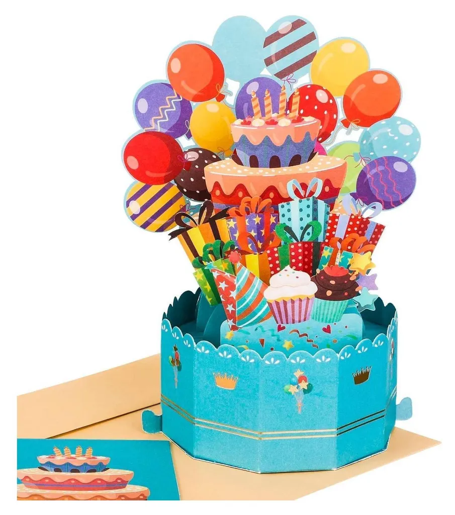 Carte d'anniversaire 3D Pop Up Happy Birthday avec gâteau et enveloppe