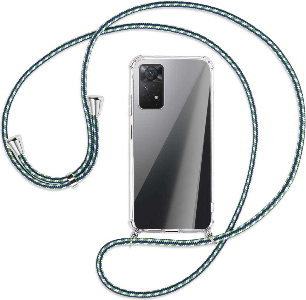 Handykette Backcover-Schutzhülle mit Band (Metall silberfarben) für Xiaomi Redmi Note 11 Pro 4G/5G (EU) - grün/blau/weiß