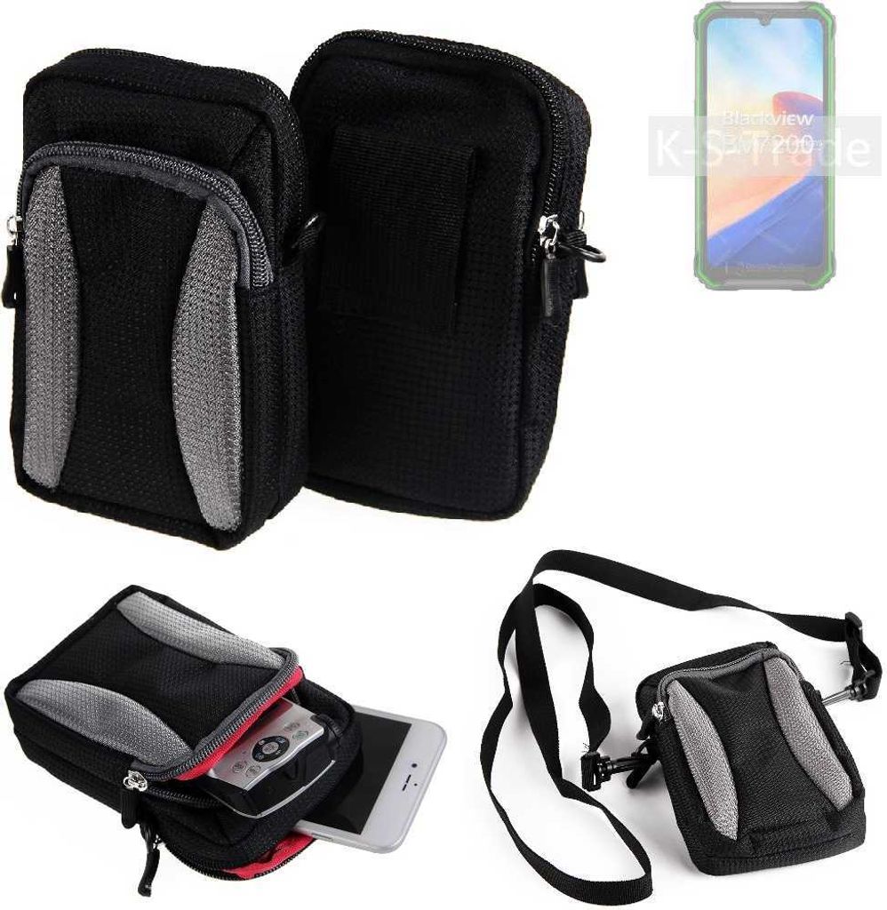 K-S-Trade Holster Schutz Hülle kompatibel mit Blackview BV7200 Handy Hülle Gürteltasche Umhängetasche mit Zusatzfach schwarz