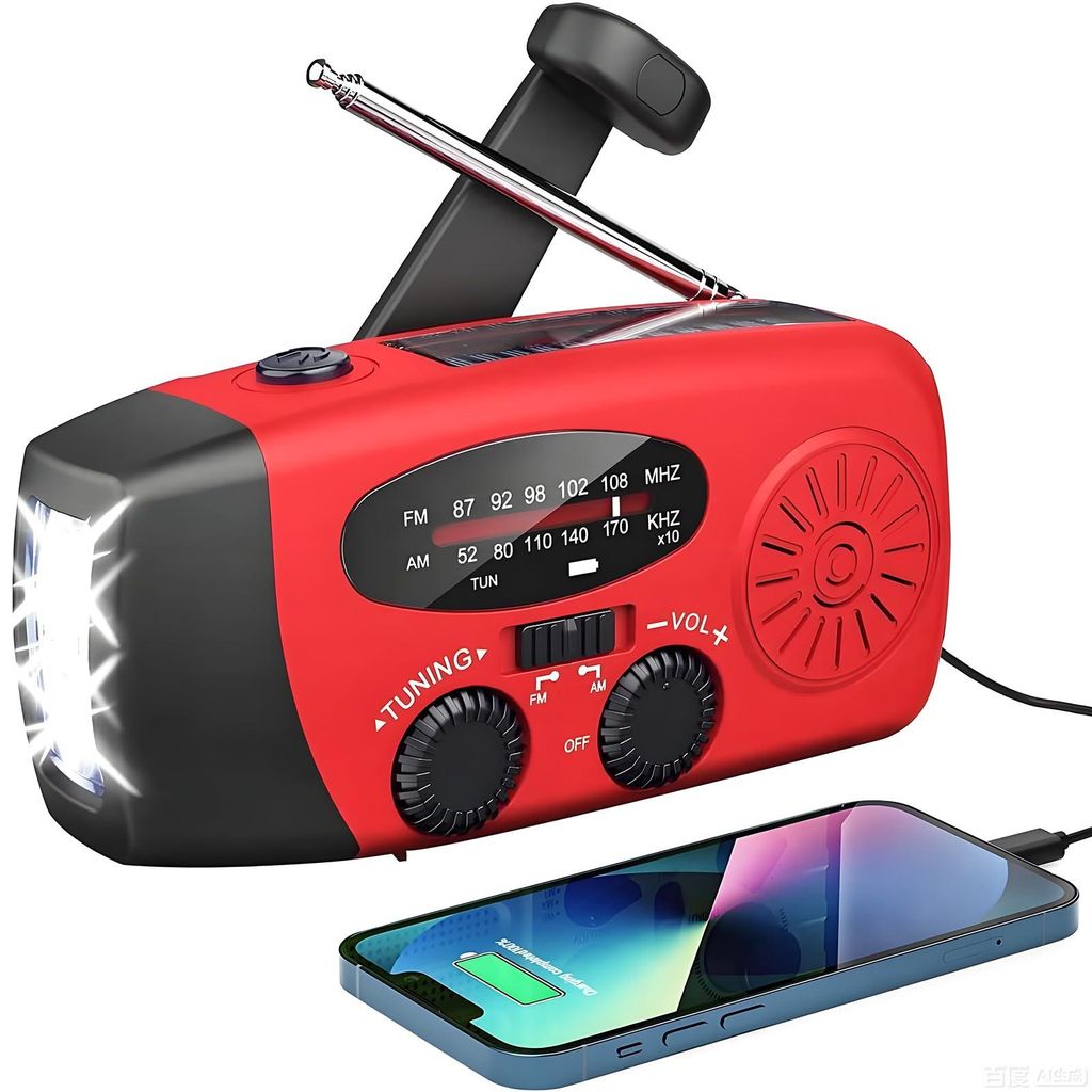 Notfall-Solarradio,Selbstbetriebenes Kurbelradio mit LED-Taschenlampe, SOS-Alarm,AM/FM Wetter Wind Up Radio mit 2000mAh Akku für Notladung