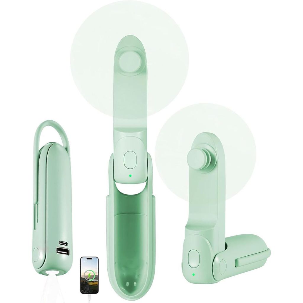 6-in-1 Handventilator mit Taschenlampe, Mini USB Ventilator 2000mAh, tragbar, leicht & leise, perfekt für Camping & Reisen