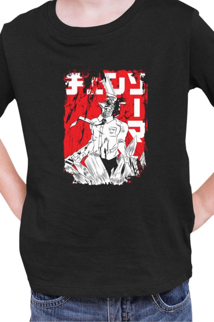 Kinder T-Shirt Manga Japan Anime Comics Animation Chainsaw Anime manga Man 18, 12-13 Jahr - 152 / Schwarz