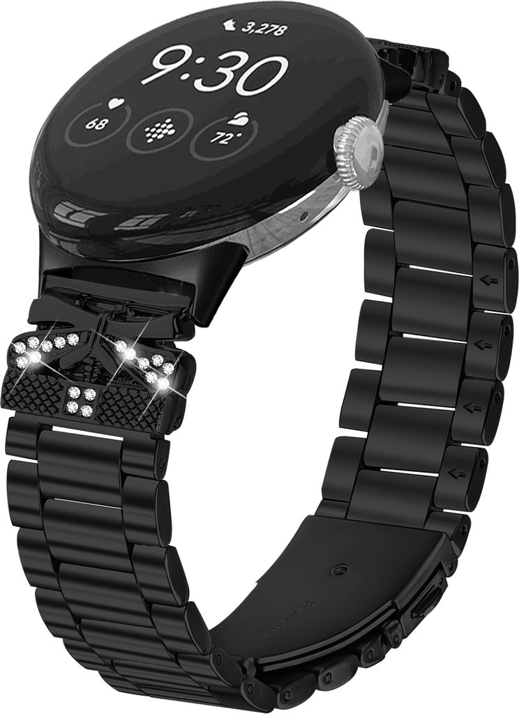 INF Funkelndes Schmetterling Google Pixel Watch Armband mit drei Strasssteinen Schwarz