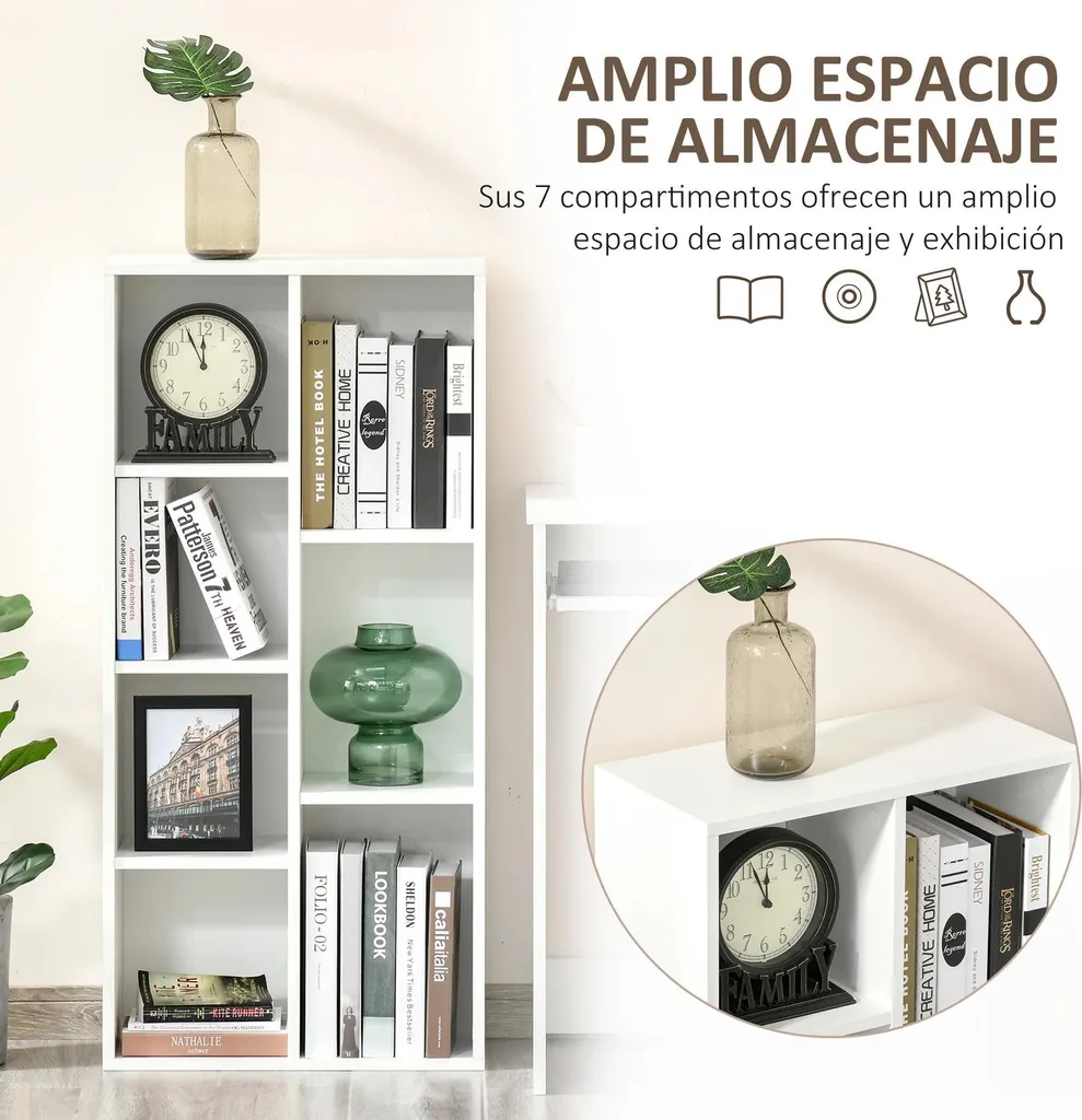 Bibliothèque Colonne 7 Niches Blanche 106 cm - Design Compact et Moderne