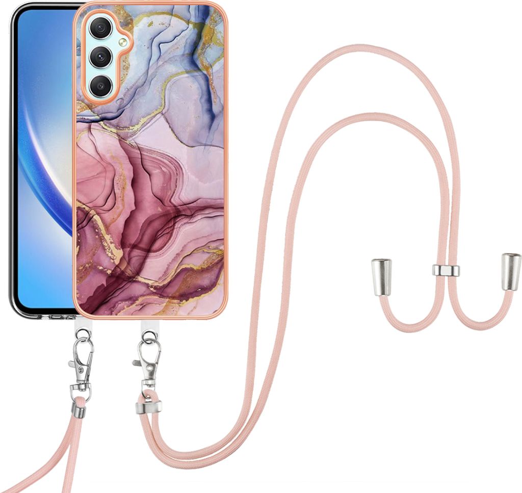 Galaxy A24 Handykette Hülle, Muster TPU Bumper Schutzhülle mit verstellbarem Tragegurt für Samsung Galaxy A24 Rosa