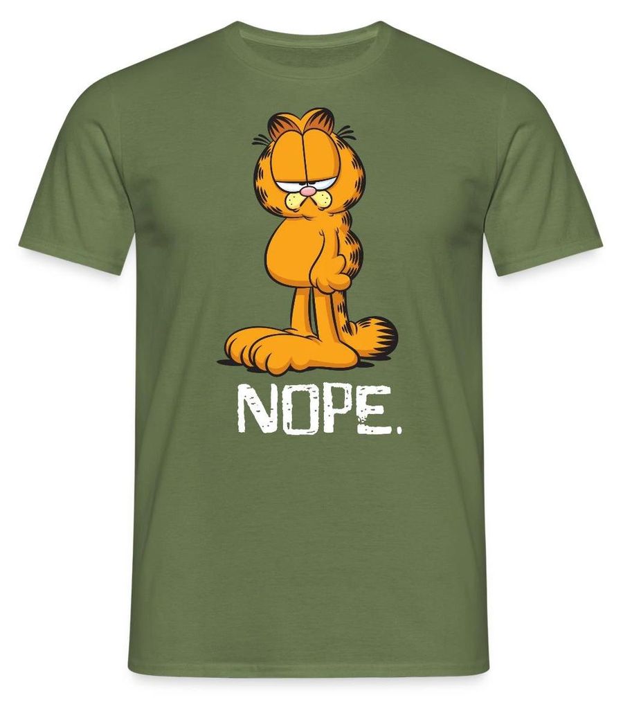 Spreadshirt Garfield Nope Nein Nö Kein Bock Lustig Männer T-Shirt, L, Militärgrün