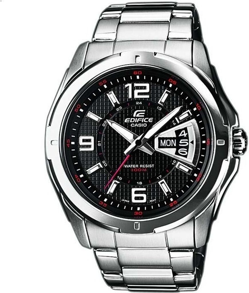 A close-up studio shot of a Casio Edifice watch against a white background.