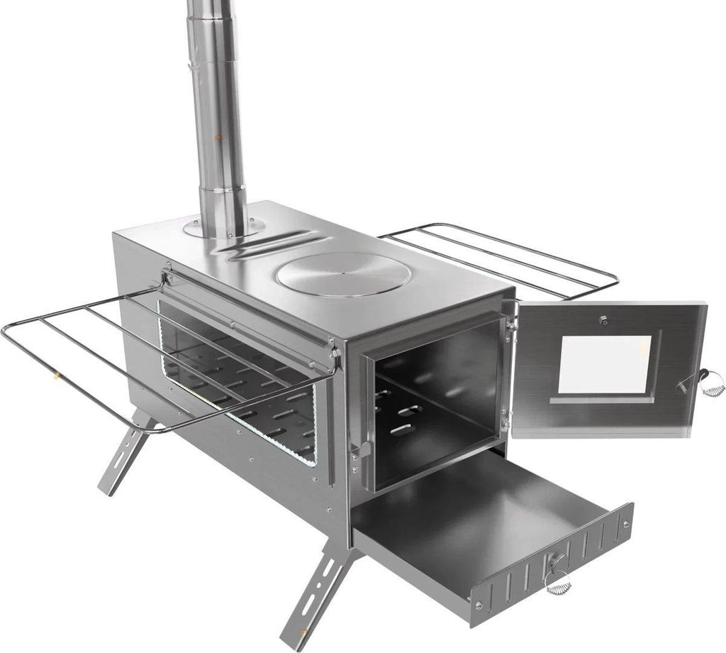 Campingkachel Fioren – Tragbare RVS Holzofen-Kochstelle – Outdoor Kamin & Grill – Für Camping, Backpacking & Wandern – Silber