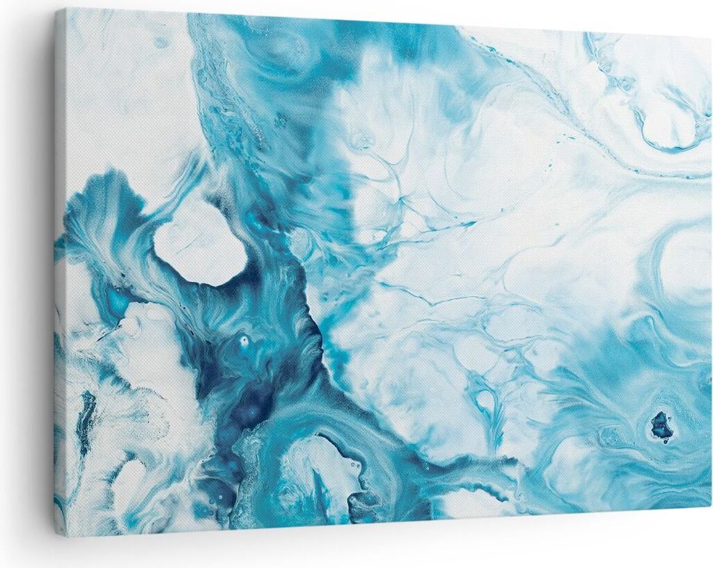 Bild auf Leinwand - Leinwandbild - Einteilig - Abstraktion Flüssigkeit hellblau - 70x50cm - Wand Bild - Wanddeko - Wandbilder - Leinwanddruck - Bi...