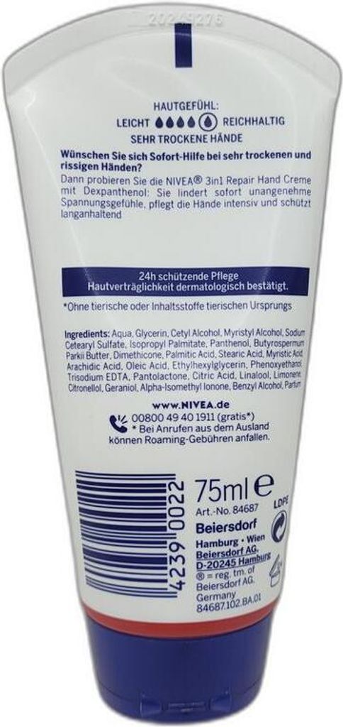 NIVEA HAND REPAIR+CARE HANDCREME, 75 ml Creme