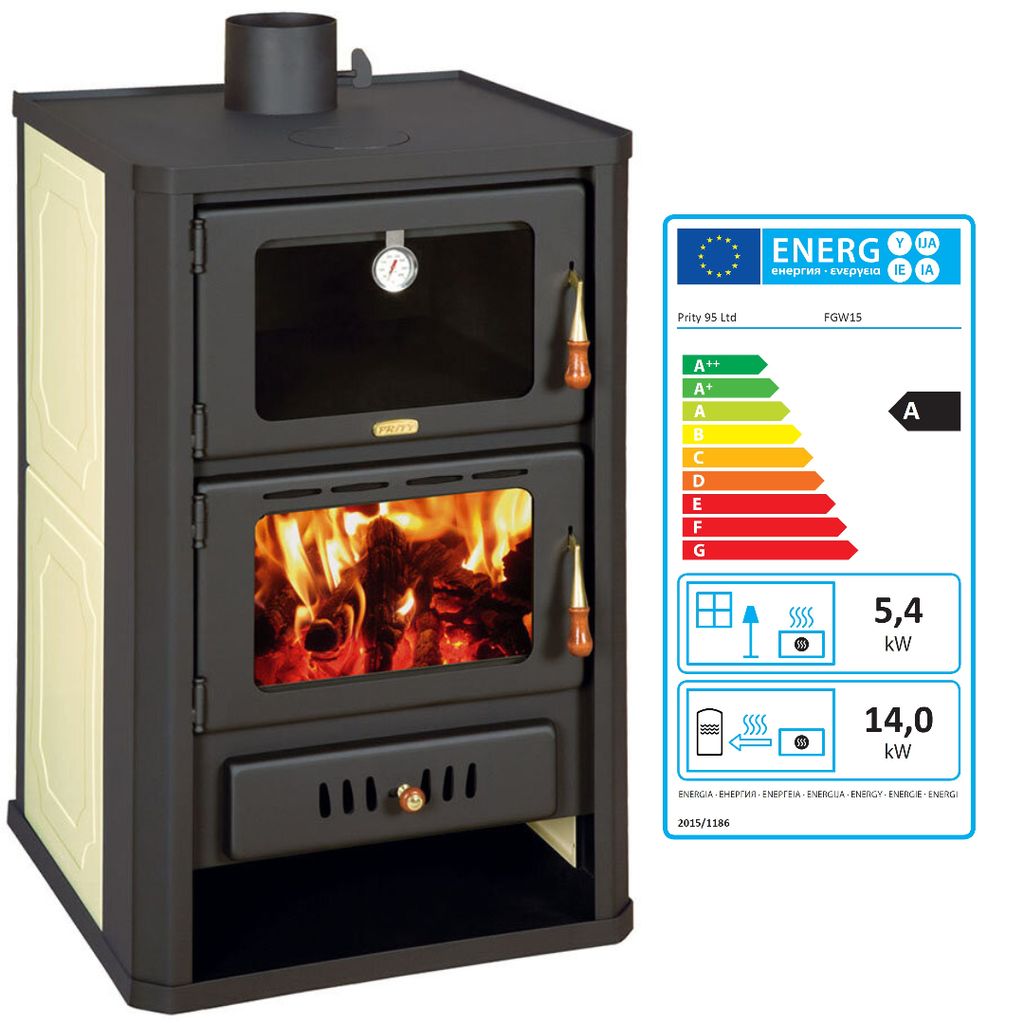 Wasserführender Kaminofen mit Backfach Prity FGW 15 - 19.8 kw
