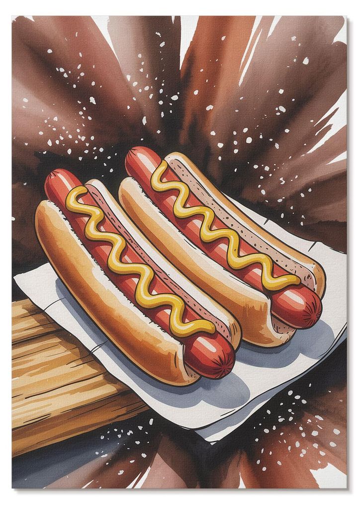 POSTER - 42x59 cm (A2) - Signal Works - Appetitliche Hotdogs in einer fröhlichen, modernen Atmosphäre - Wandbild für Wohnzimmer Schlafzimmer & F...
