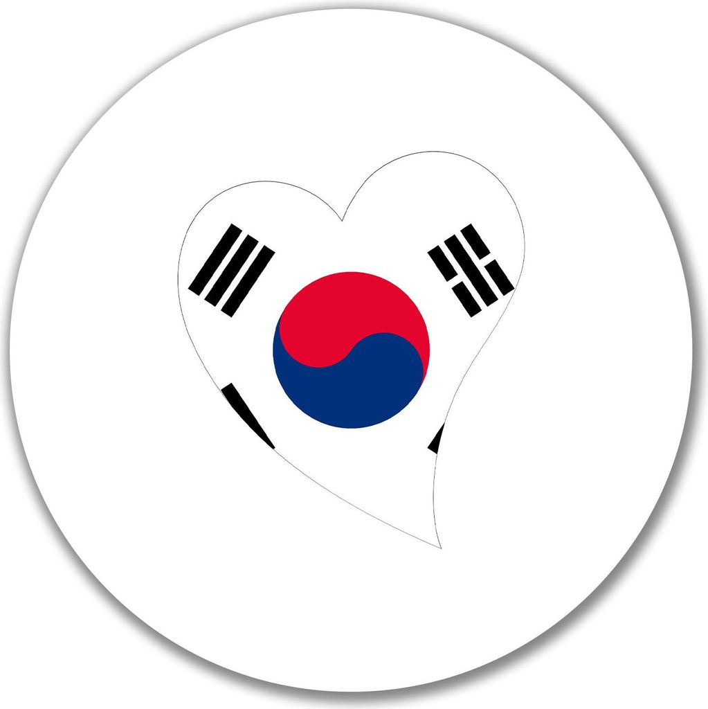 Huuraa Aufkleber Südkorea Flagge Herz 10cm rund Sticker Geschenkidee