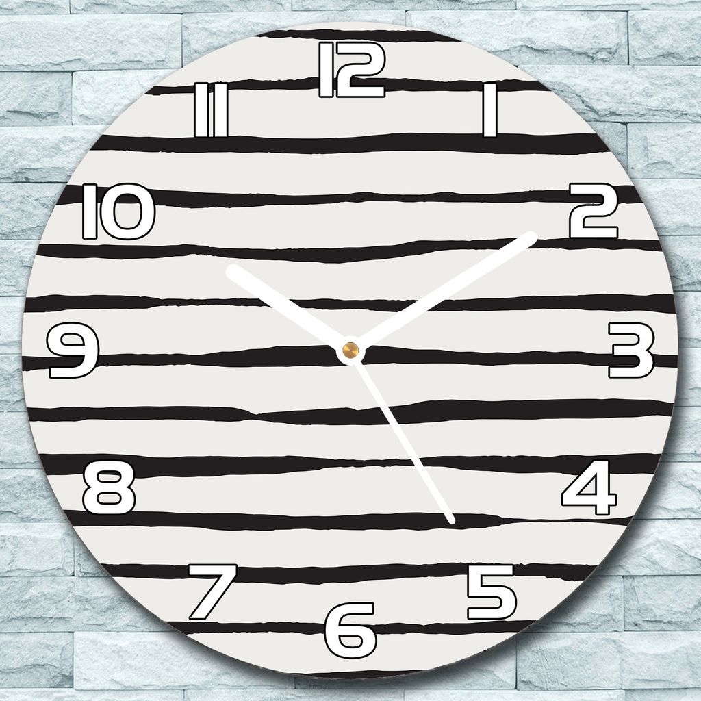 Wanduhr aus Glas Rund fi 30 Schwarze Linien Quarz Deko Produktbild 