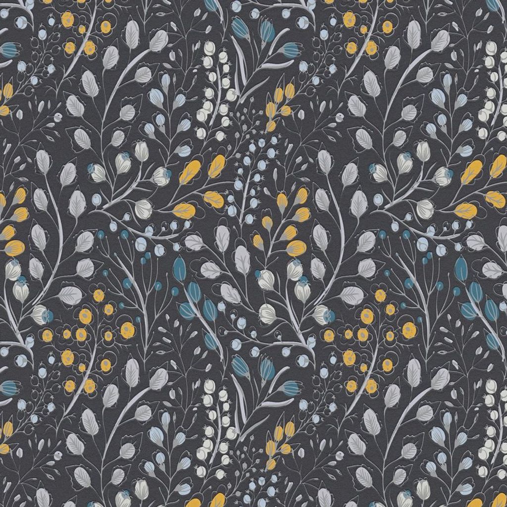 A.S. Creation | Attractive 2 | 388474 | Vliestapete | Blumenoptik | 10.05 x 0.53 m | Schwarz | Wohnzimmer | Flur | Büro | Küche | Wohnräume