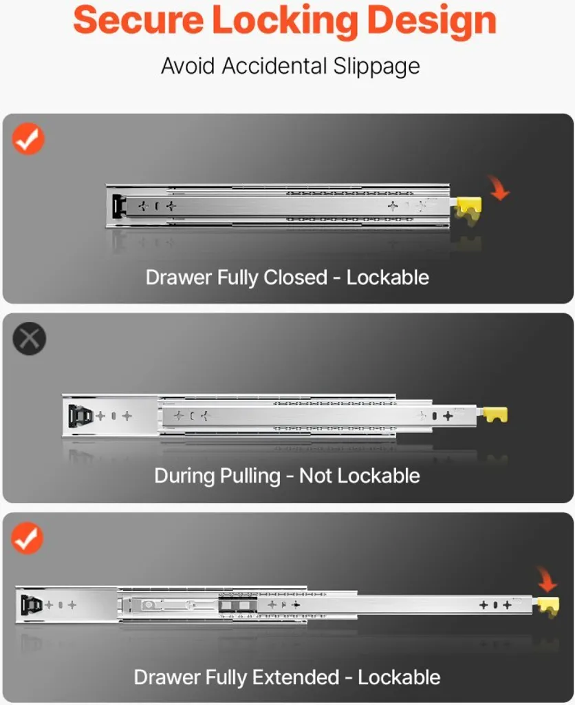 Guide de tiroir 450mm télescopique pour aménagement de placard sur mesure