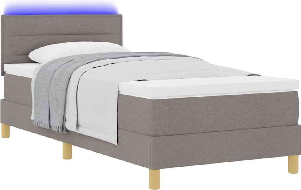LED Boxspringbett mit Matratze mit LED Taupe 100 x 200 cm Stoff