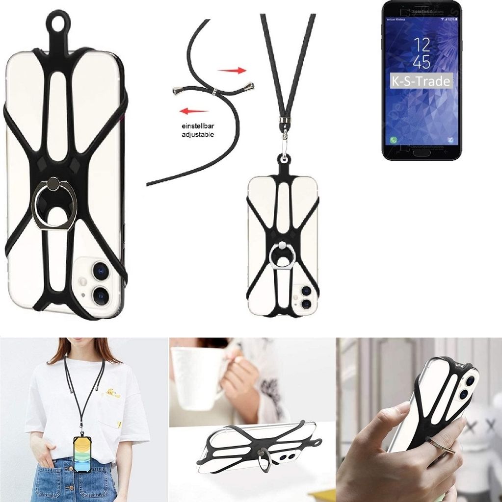 K-S-Trade 3in1 Handykette Handyband Handykordel Halsband Smartphone-Ring Handy-Ring kompatibel mit Samsung Galaxy J7 Top Fingerhalterung Handyring