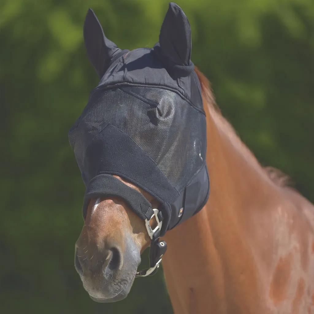 Waldhausen Maschera Fly Mask Premium Nero XWB - Stop Insetti e UV