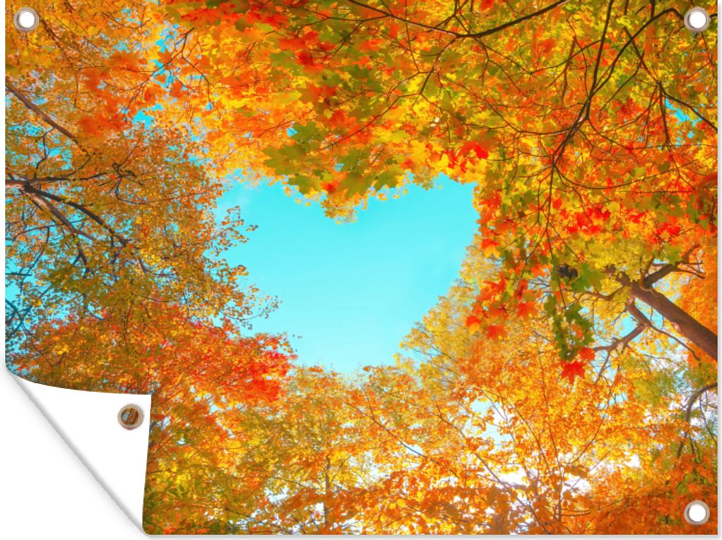 MuchoWow 80x60 cm Outdoor-Poster Gartendeko Sichtschutz Garten Poster für den Garten Bäume - Herbst - Herz - Natur - Orange - Herz