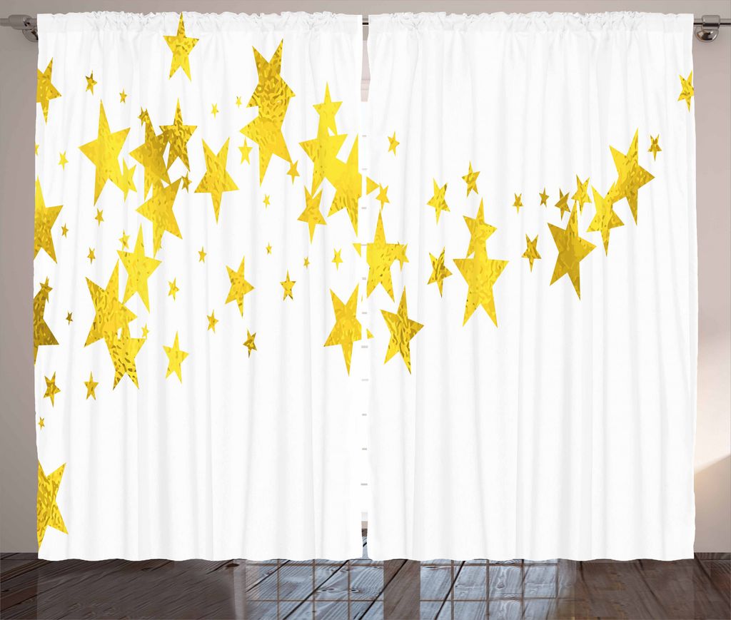 ABAKUHAUS Sterne Rustikaler Gardine, Yellow Shade Moderne Sterne, Schlafzimmer Kräuselband Vorhang mit Schlaufen und Haken, 280 x 175 cm, Gelb und...